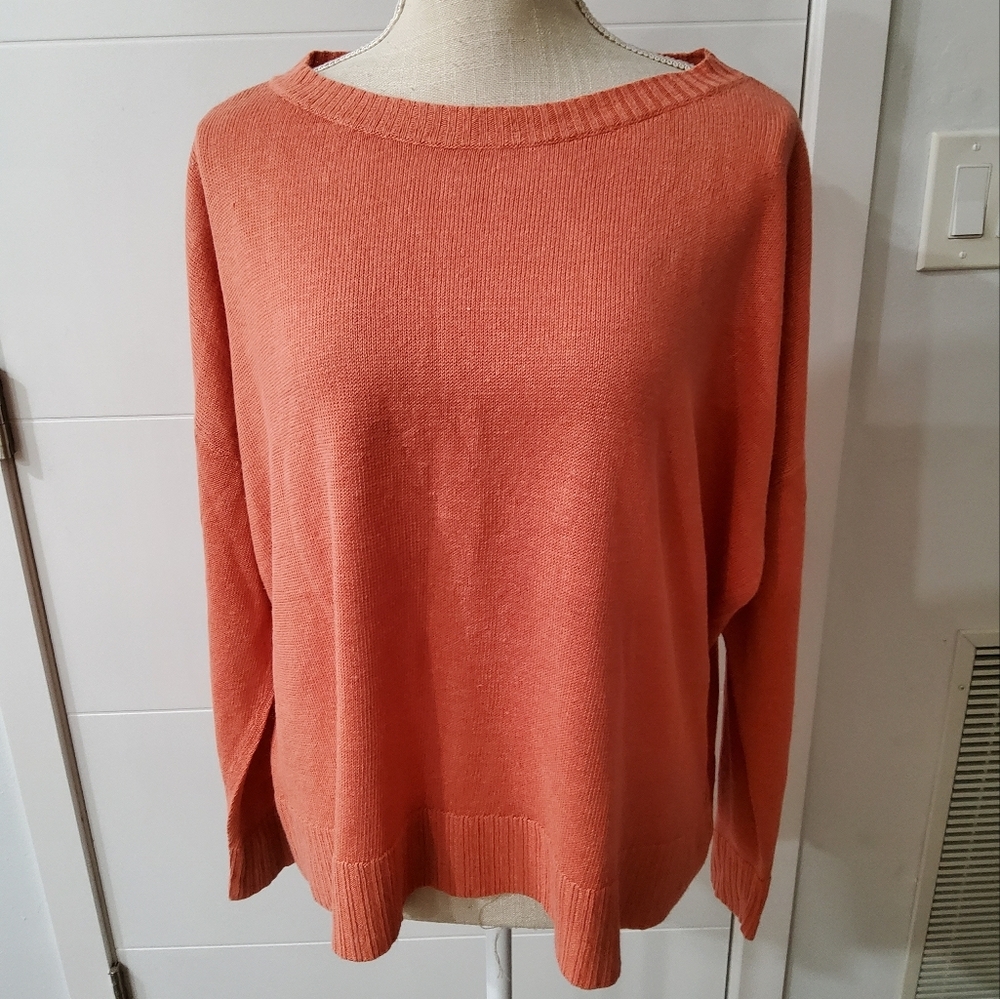 Eileen Fisher Organic Linen Bateau Neck Crop Boxy Sweater Size L